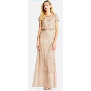 Nude Adrianna Pappell Short Sleeve  dress w/ silver beads
